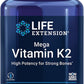 Life Extension Mega Vitamin K2 High Potency for Strong Bones – Daily Vitamin K2 Supplement for Healthy Bone Density Support & Heart Health – Non-Gmo, Gluten-Free – 30 Capsules