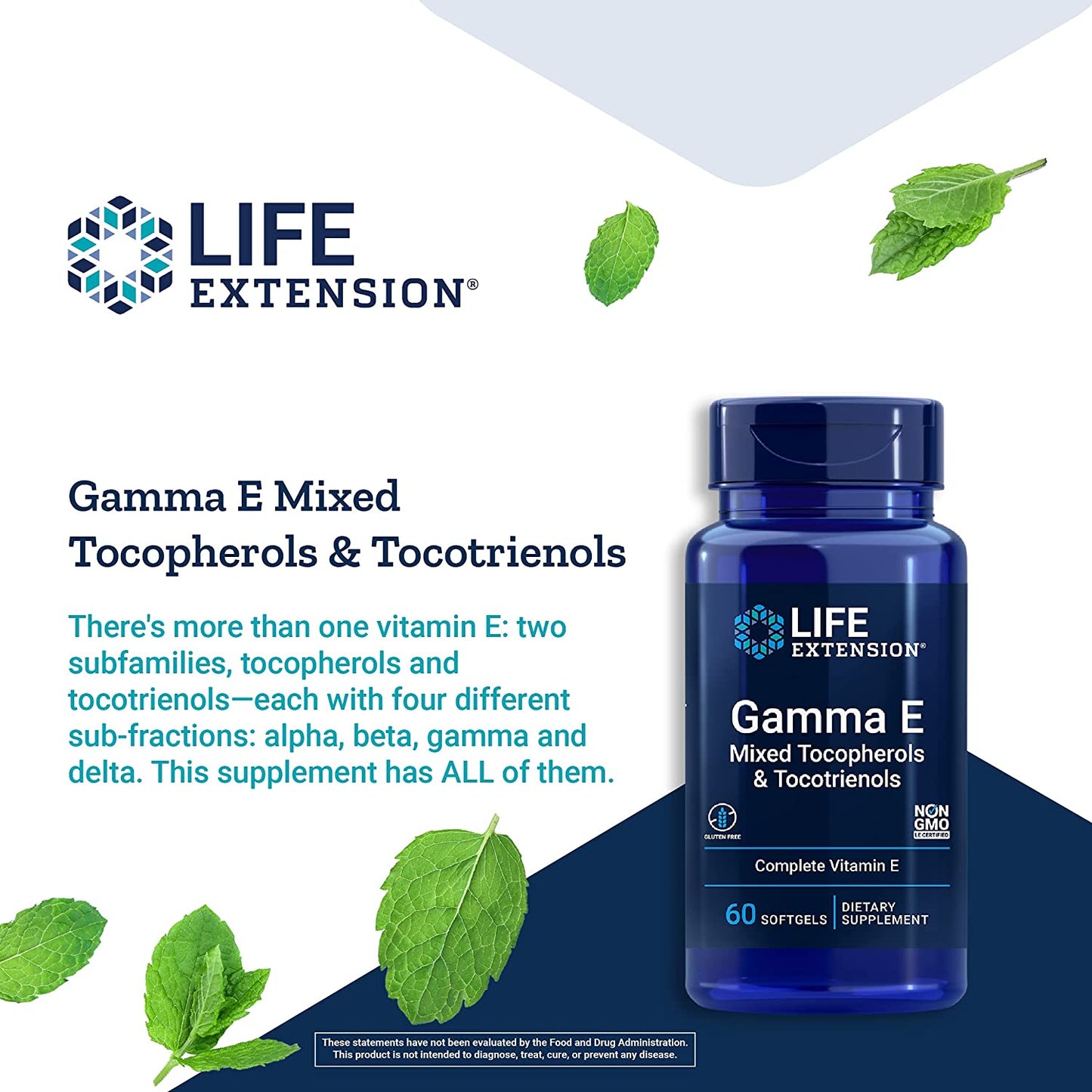 Life Extension Gamma E Mixed Tocopherols & Tocotrienols – Complete Vitamin E Spectrum, Antioxidant Protection – Non-Gmo, Gluten-Free – 60 Softgels