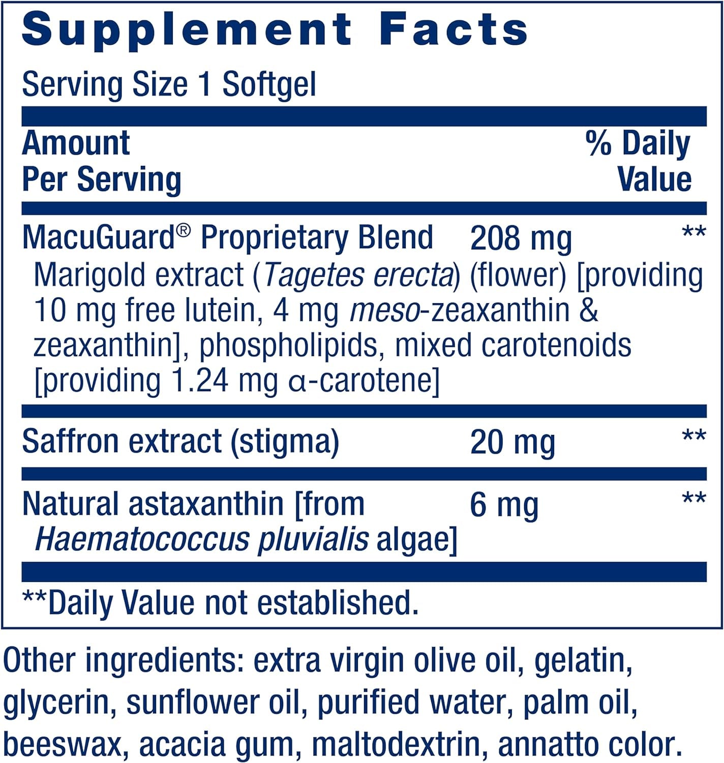 Life Extension Macuguard Ocular Support with Saffron & Astaxanthin - with Lutein, Meso-Zeaxanthin - Eye Health Supplement Â€“ Once-Daily, Non-Gmo, Gluten-Free - 60 Count (Pack of 1)