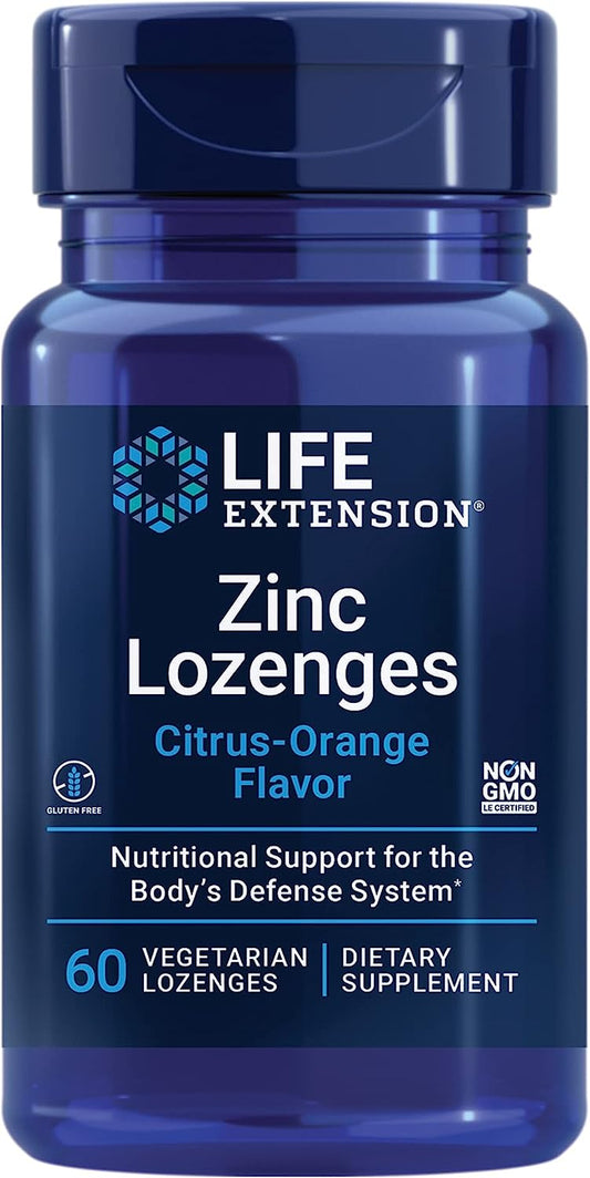 Life Extension Zinc Lozenges – Citrus-Orange Flavor – for Healthy Protein Synthesis & Immune Health - Inflammation Management Supplement - Gluten-Free, Non-Gmo – 60 Vegetarian Lozenges