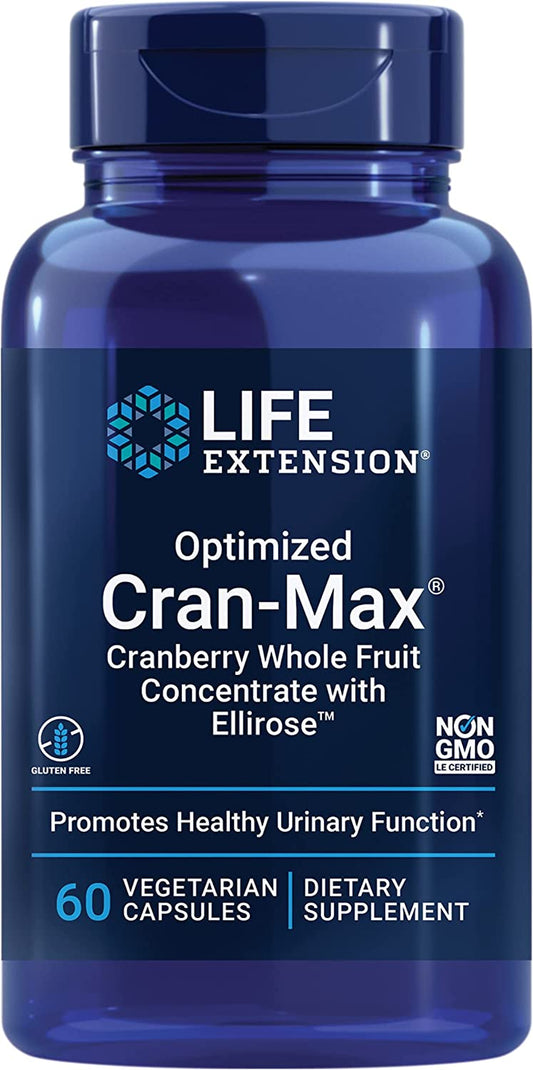 Life Extension Optimized Cran-Max - Cranberry Fruit Concentrate and Hibiscus Extract Supplement for Urinary Health and Tract Support for Women - Gluten-Free, Vegetarian, Non-Gmo – 60 Capsules