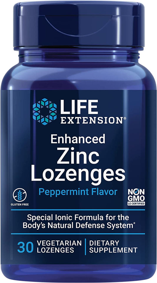 Life Extension Enhanced Zinc Lozenges - Support Healthy Immune System - Peppermint-Flavored - Gluten-Free, Non-Gmo, Vegetarian Lozenges - 30 Count