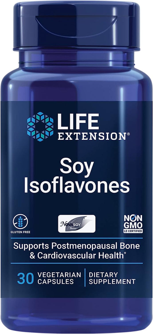 Life Extension Soy Isoflavones – Isoflavone Concentrate Supplement - Supports Bone, Heart and Hormone Health – Gluten Free, Non-Gmo – 30 Vegetarian Capsules
