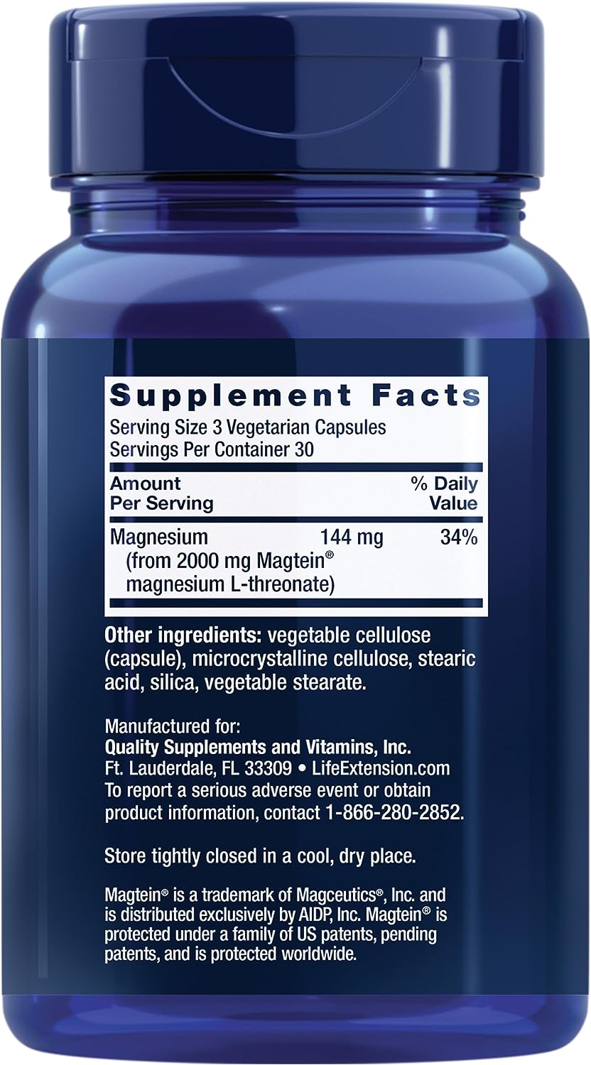 Life Extension Neuro-Mag Magnesium L-Threonate, Brain Health, Memory & Attention, Gluten Free, Vegetarian, Non-Gmo