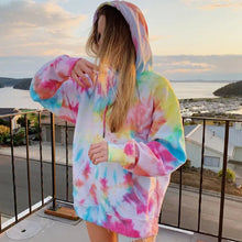 Streetwear Womens Hooded Sweatshirts Oversized Tie Dye Printed Pullover Casual Winter Long Sleeve Blouse Korean O-Neck Sudaderas