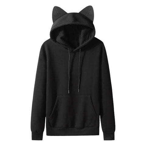 Men Hooded Sweatshirt 2024 Autumn Spring New Cat Ear Design Tops Couple Solid Color Simple Basic Pullover For Outdoor Wear