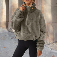 Long Sleeve Mock Neck Half Zip Sweatshirt Women Fleece Thermals Pocket Pullover Top Loose Fit Solid Color Casual Hoodies