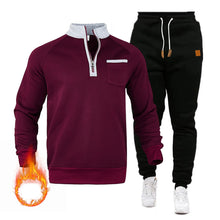 Plush Sports Suit Half Zipper Pullover With Chest Pocket And Lace Up Pants Men's Autumn Winter Warm Soft 2 Piece Set Sweatshirt