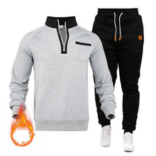 Plush Sports Suit Half Zipper Pullover With Chest Pocket And Lace Up Pants Men's Autumn Winter Warm Soft 2 Piece Set Sweatshirt