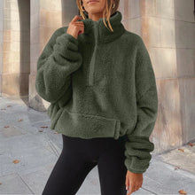 Long Sleeve Mock Neck Half Zip Sweatshirt Women Fleece Thermals Pocket Pullover Top Loose Fit Solid Color Casual Hoodies