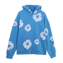 Foam Flower Printed Sweatshirt Unisex Hooded Kangaroo Pocket Pullover Trendy Loose Casual Hip-Hop Streetwear Hoodies Men Women