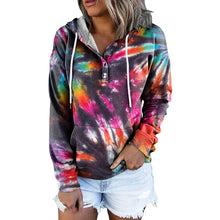 Women Hooded Sweatshirts Oversized Hoodie Button Drawstring Pocket Casual Long Sleeve Tie-Dye Gradient Rock Punk Hoodies