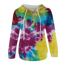 Women Hooded Sweatshirts Oversized Hoodie Button Drawstring Pocket Casual Long Sleeve Tie-Dye Gradient Rock Punk Hoodies