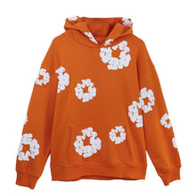 Foam Flower Printed Sweatshirt Unisex Hooded Kangaroo Pocket Pullover Trendy Loose Casual Hip-Hop Streetwear Hoodies Men Women