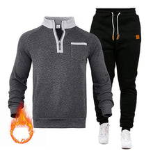 Plush Sports Suit Half Zipper Pullover With Chest Pocket And Lace Up Pants Men's Autumn Winter Warm Soft 2 Piece Set Sweatshirt