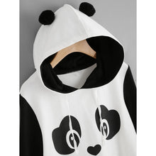 Cute Panda Shaped Hoodie Sweatshirt Women's Black White Pullover Hoodie Long Sleeve Drawstring Fleece Hoodie Teen Girls Outfits