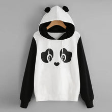 Cute Panda Shaped Hoodie Sweatshirt Women's Black White Pullover Hoodie Long Sleeve Drawstring Fleece Hoodie Teen Girls Outfits