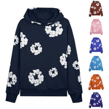 Foam Flower Printed Sweatshirt Unisex Hooded Kangaroo Pocket Pullover Trendy Loose Casual Hip-Hop Streetwear Hoodies Men Women