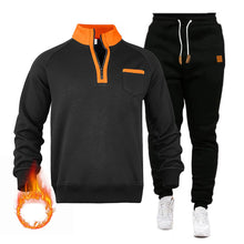 Plush Sports Suit Half Zipper Pullover With Chest Pocket And Lace Up Pants Men's Autumn Winter Warm Soft 2 Piece Set Sweatshirt