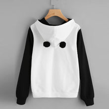 Cute Panda Shaped Hoodie Sweatshirt Women's Black White Pullover Hoodie Long Sleeve Drawstring Fleece Hoodie Teen Girls Outfits